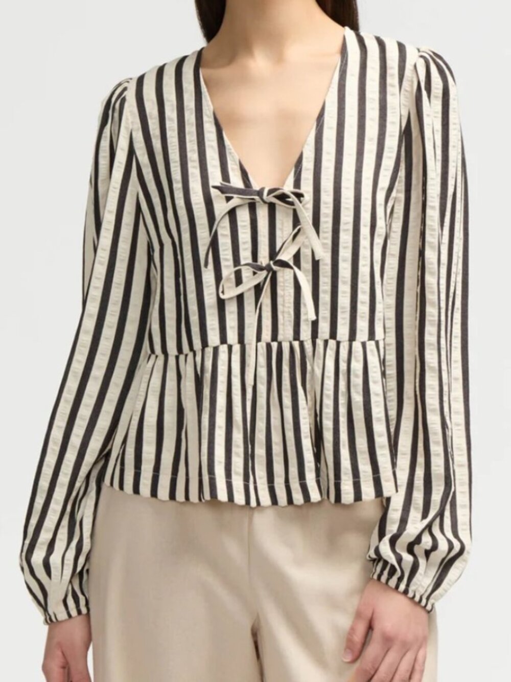 NVLT Striped Front Tie Blouse